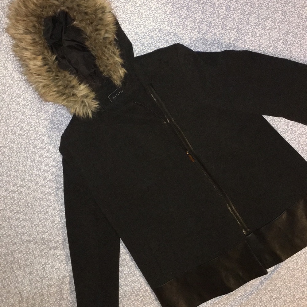 Black Pea Coat with faux Fur hood